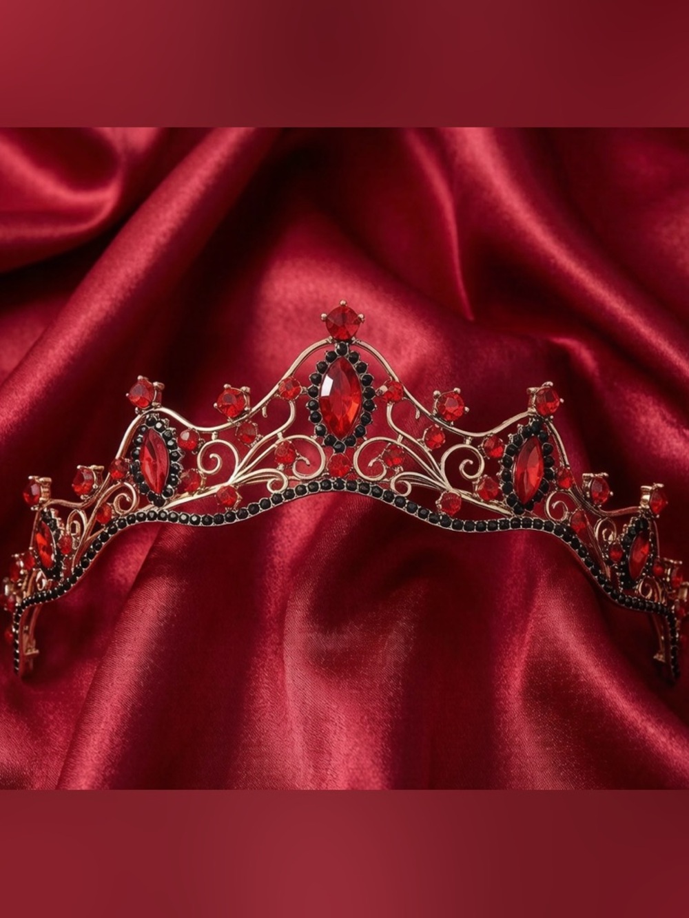 Red Crystal Tiara Crown - Elegant Women’s Hair Accessory